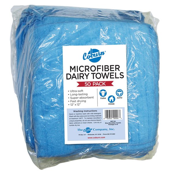 Serviette à pis en microfibre 12'' x 12'' bleue, emb / 50