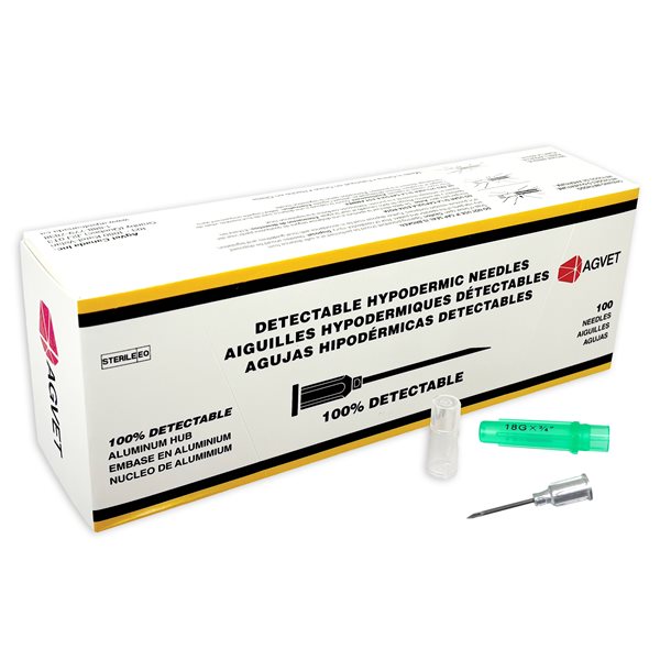 AGVET Detectable Needles AH, 18 g x 3 / 4'' - box / 100