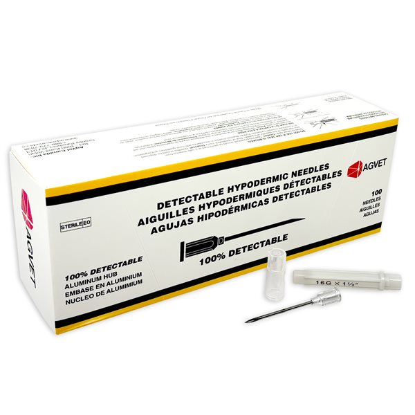 Aiguilles AGVET détectables AH 18 g x 1'' - bte / 100