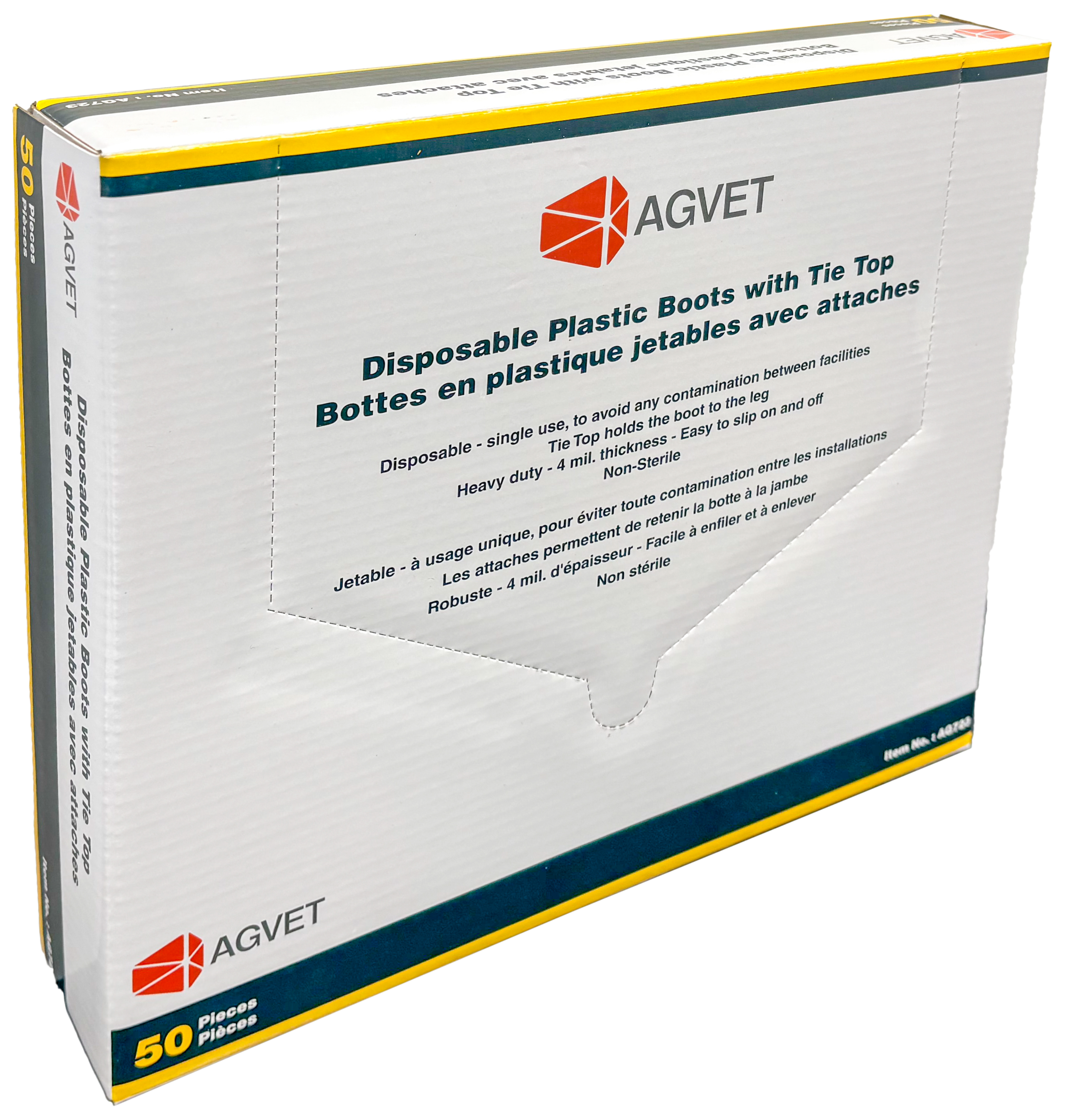 Bottes jetables AgVet avec attaches, 4 mil. - bte / 50