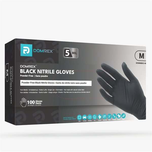 DOMREX Black Nitrile Gloves 5 mil. p / free (M) - box / 100